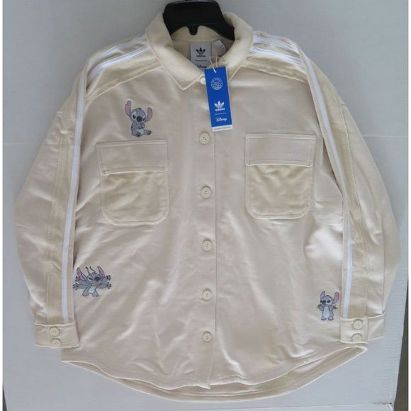 adidas HF4631 Women's Sz XL Beige Disney Lilo & Stitch Button Down L/S Shirt - Picture 9 of 11